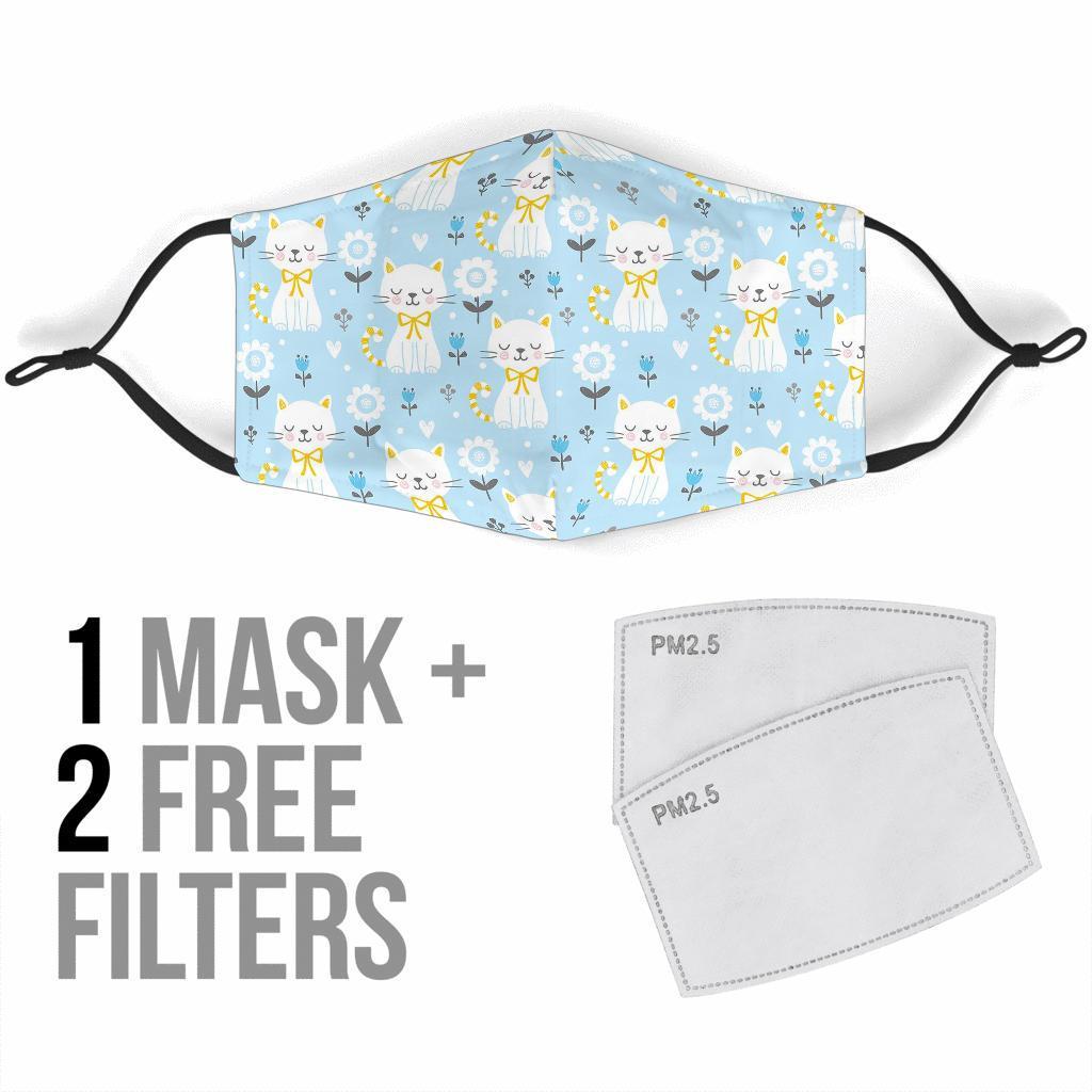 Floral Kitten Cat Pattern Print Face Mask-grizzshop