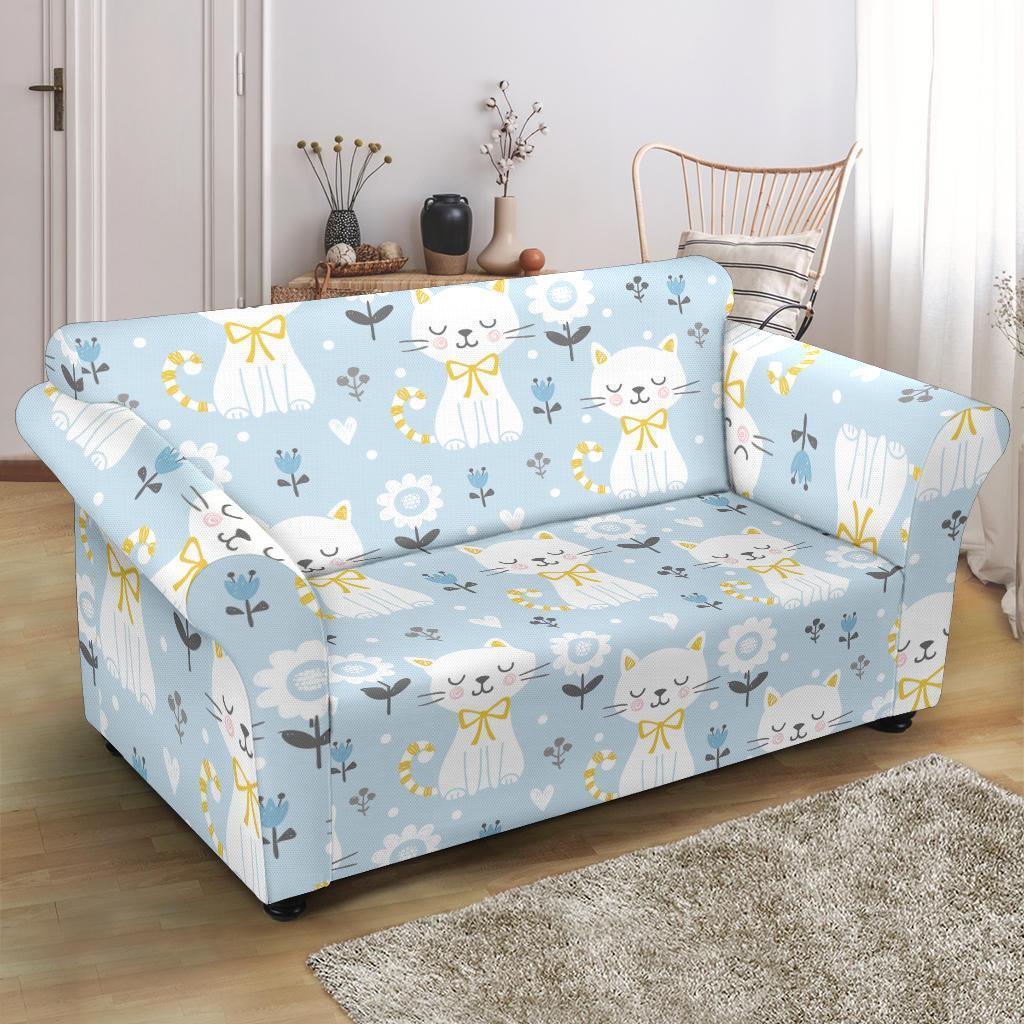 Floral Kitten Cat Pattern Print Loveseat Cover-grizzshop