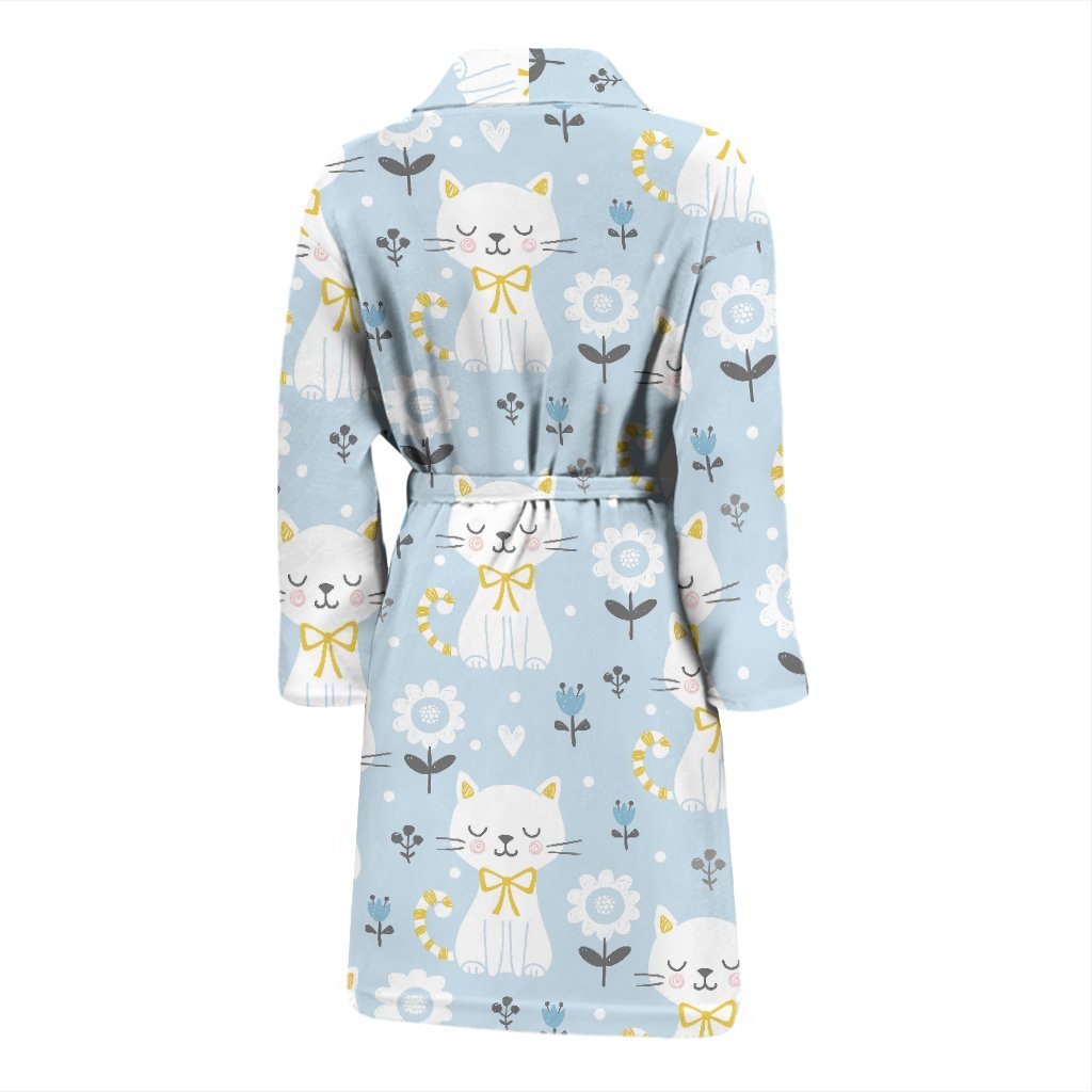 Floral Kitten Cat Pattern Print Men Long Robe-grizzshop