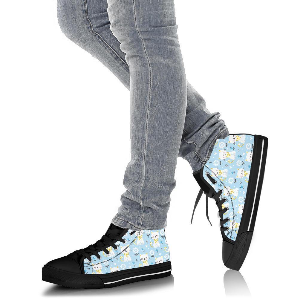 Floral Kitten Cat Pattern Print Men Women's High Top Shoes-grizzshop