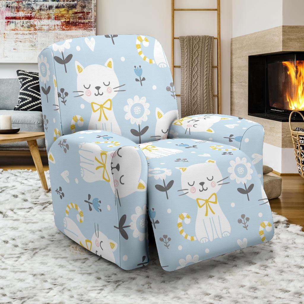 Floral Kitten Cat Pattern Print Recliner Cover-grizzshop