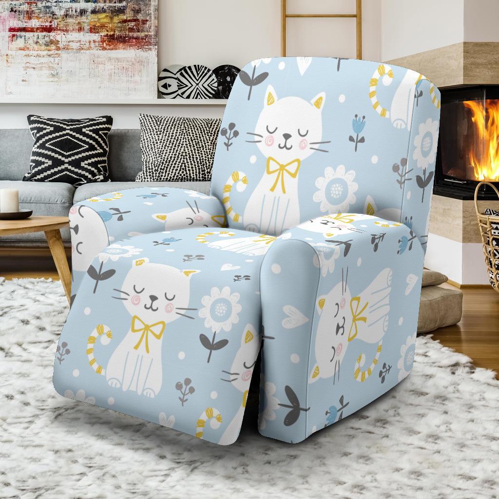 Floral Kitten Cat Pattern Print Recliner Cover-grizzshop