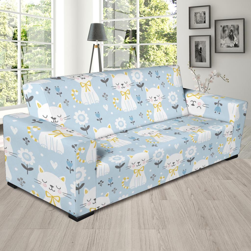 Floral Kitten Cat Pattern Print Sofa Covers-grizzshop