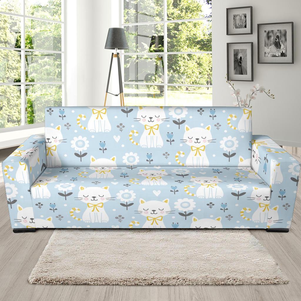 Floral Kitten Cat Pattern Print Sofa Covers-grizzshop