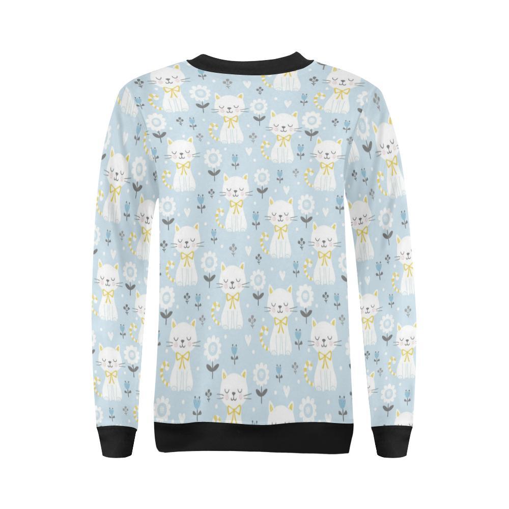 Floral Kitten Cat Pattern Print Women Crewneck Sweatshirt-grizzshop