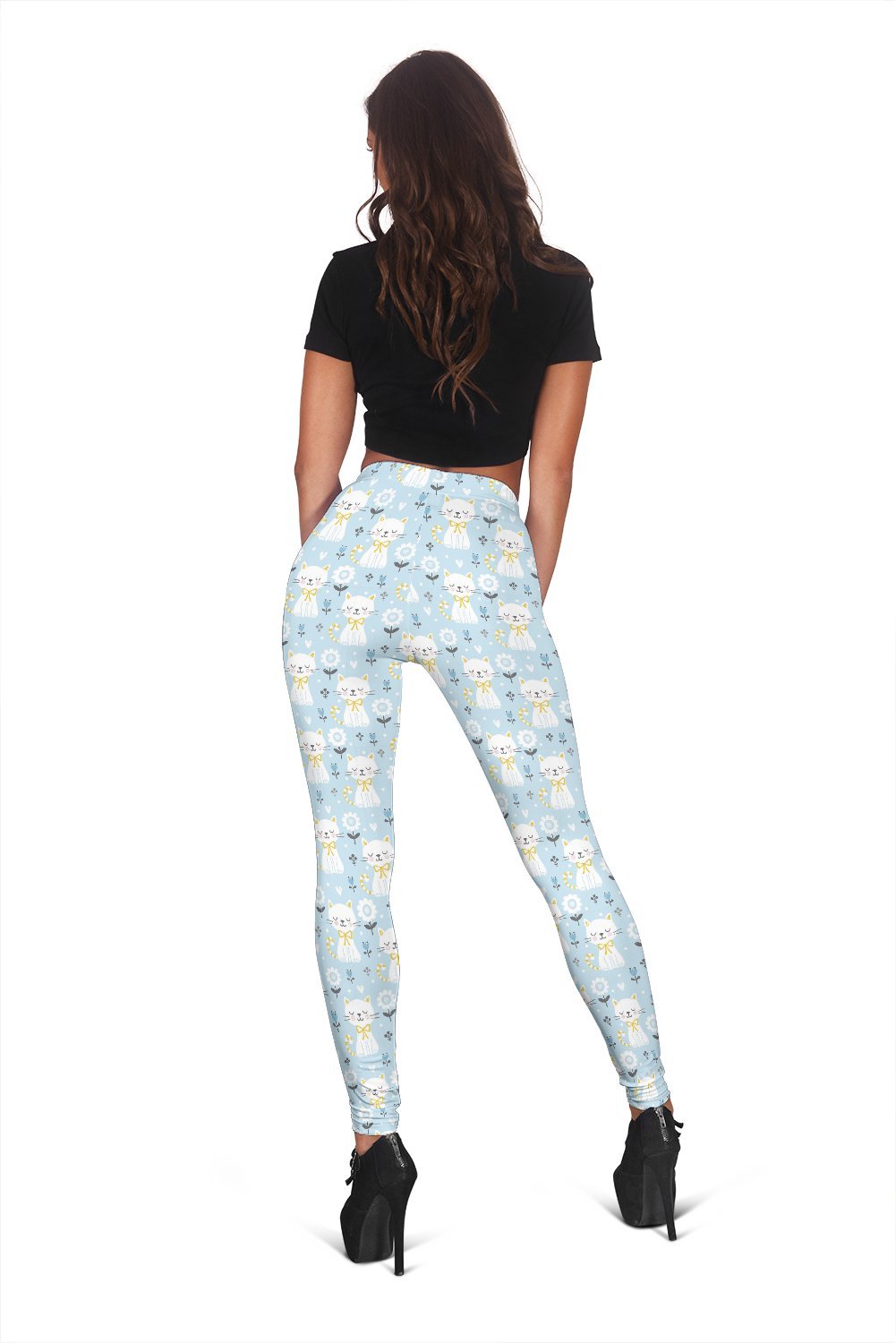 Floral Kitten Cat Pattern Print Women Leggings-grizzshop