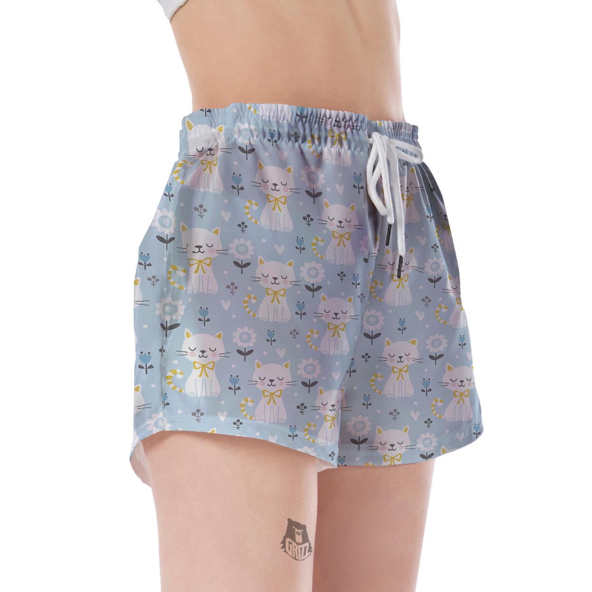 Floral Kitten Cat Pattern Print Women's Shorts-grizzshop