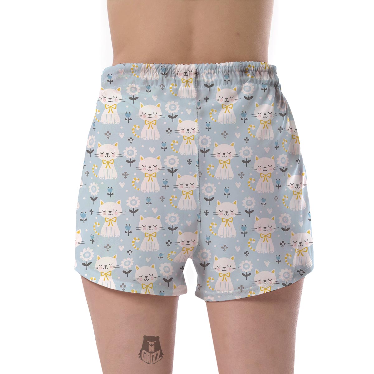 Floral Kitten Cat Pattern Print Women's Shorts-grizzshop