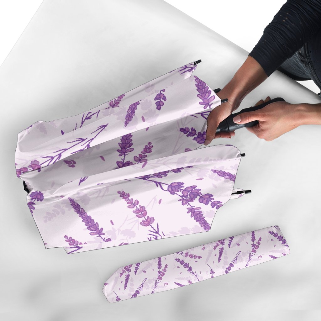 Floral Lavender Pattern Print Automatic Foldable Umbrella-grizzshop
