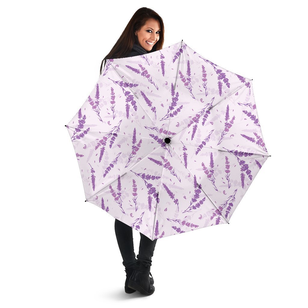 Floral Lavender Pattern Print Automatic Foldable Umbrella-grizzshop