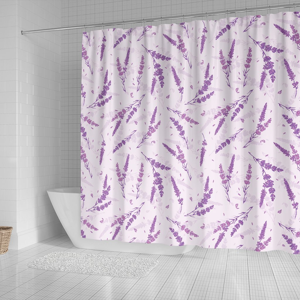 Floral Lavender Pattern Print Bathroom Shower Curtain-grizzshop