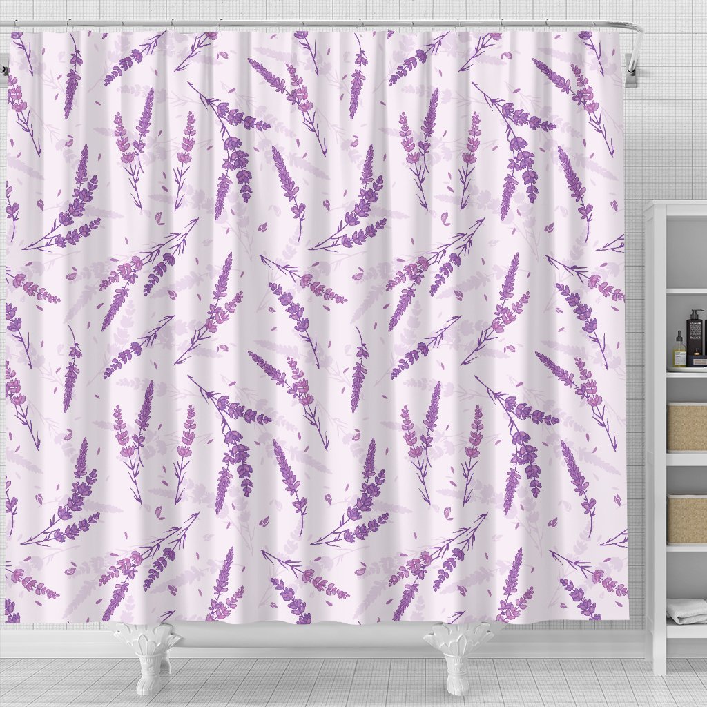 Floral Lavender Pattern Print Bathroom Shower Curtain-grizzshop