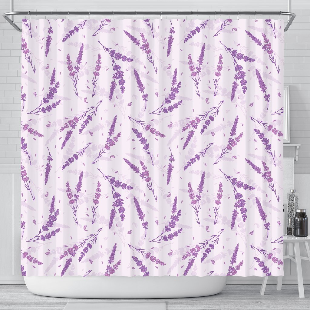 Floral Lavender Pattern Print Bathroom Shower Curtain-grizzshop