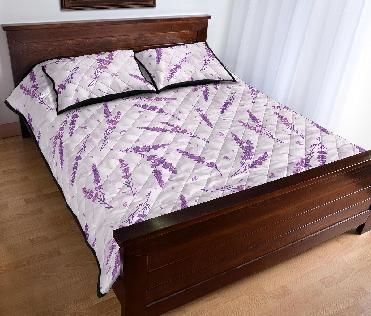 Floral Lavender Pattern Print Bed Set Quilt-grizzshop