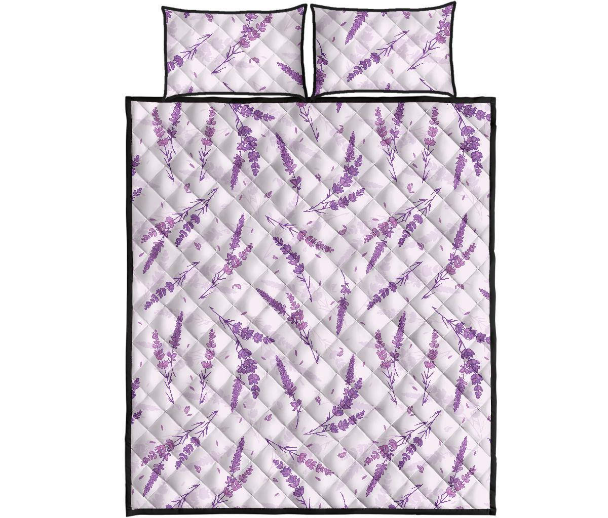 Floral Lavender Pattern Print Bed Set Quilt-grizzshop