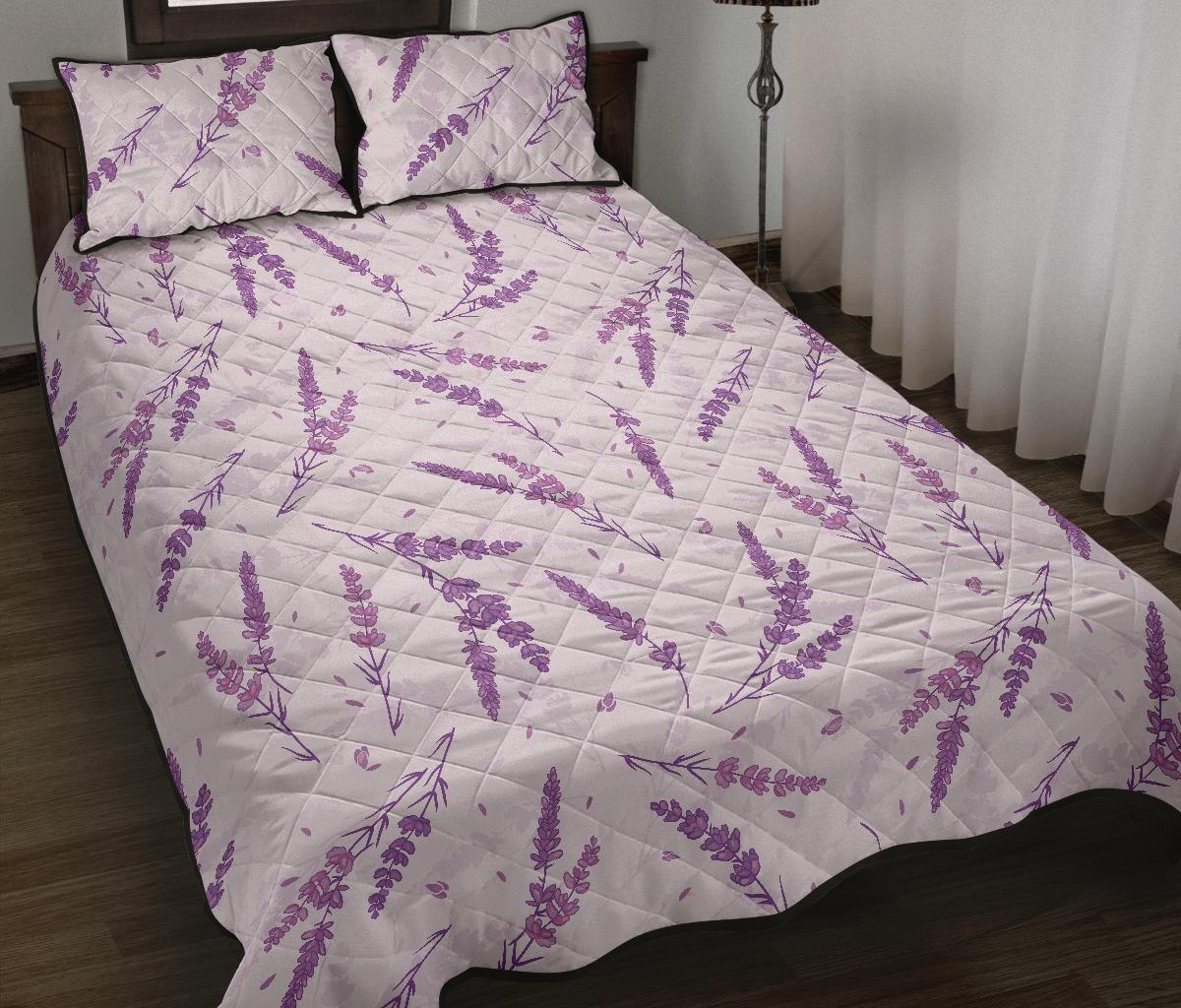 Floral Lavender Pattern Print Bed Set Quilt-grizzshop