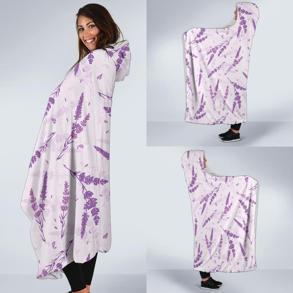 Floral Lavender Pattern Print Hooded Blanket-grizzshop