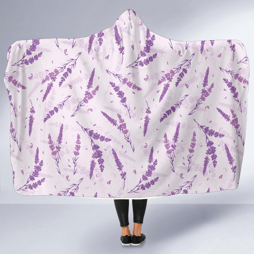 Floral Lavender Pattern Print Hooded Blanket-grizzshop