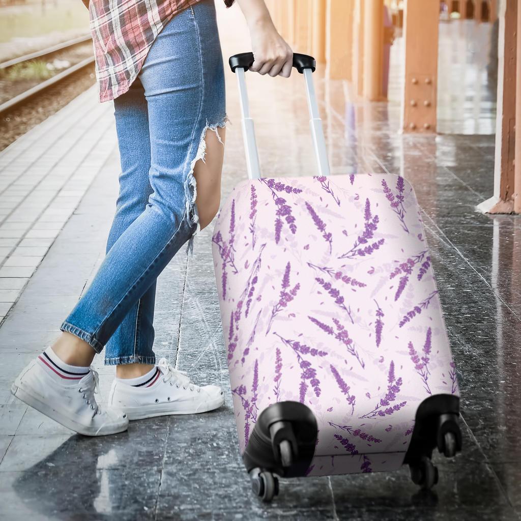 Floral Lavender Pattern Print Luggage Cover Protector-grizzshop