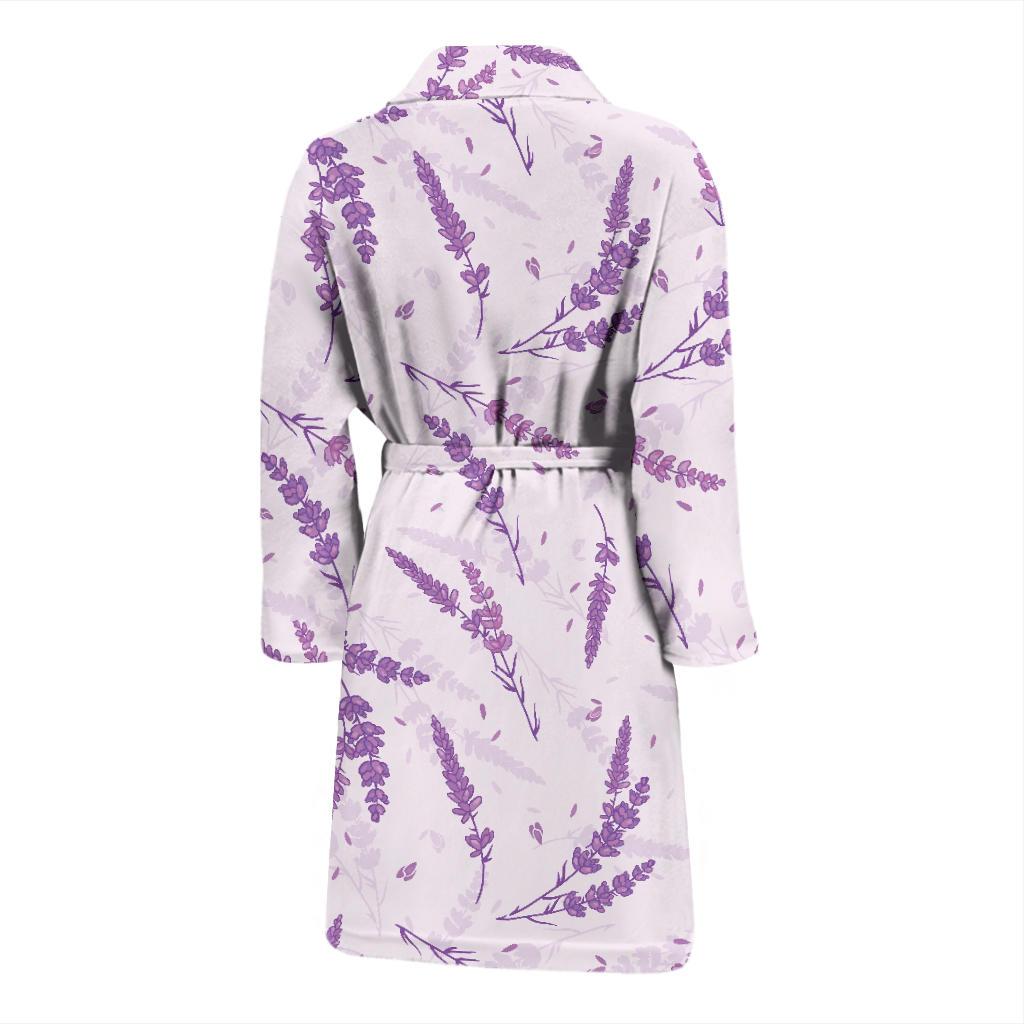 Floral Lavender Pattern Print Men Long Robe-grizzshop