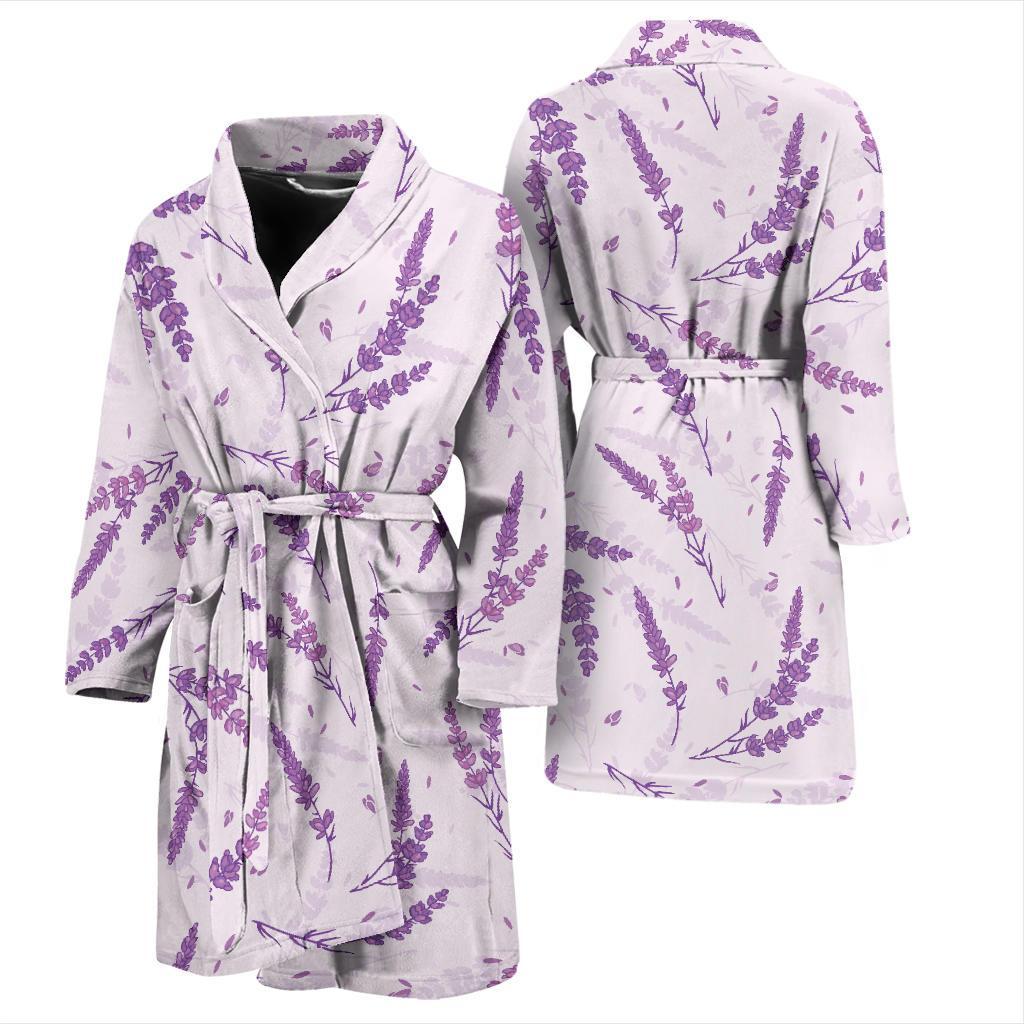 Floral Lavender Pattern Print Men Long Robe-grizzshop