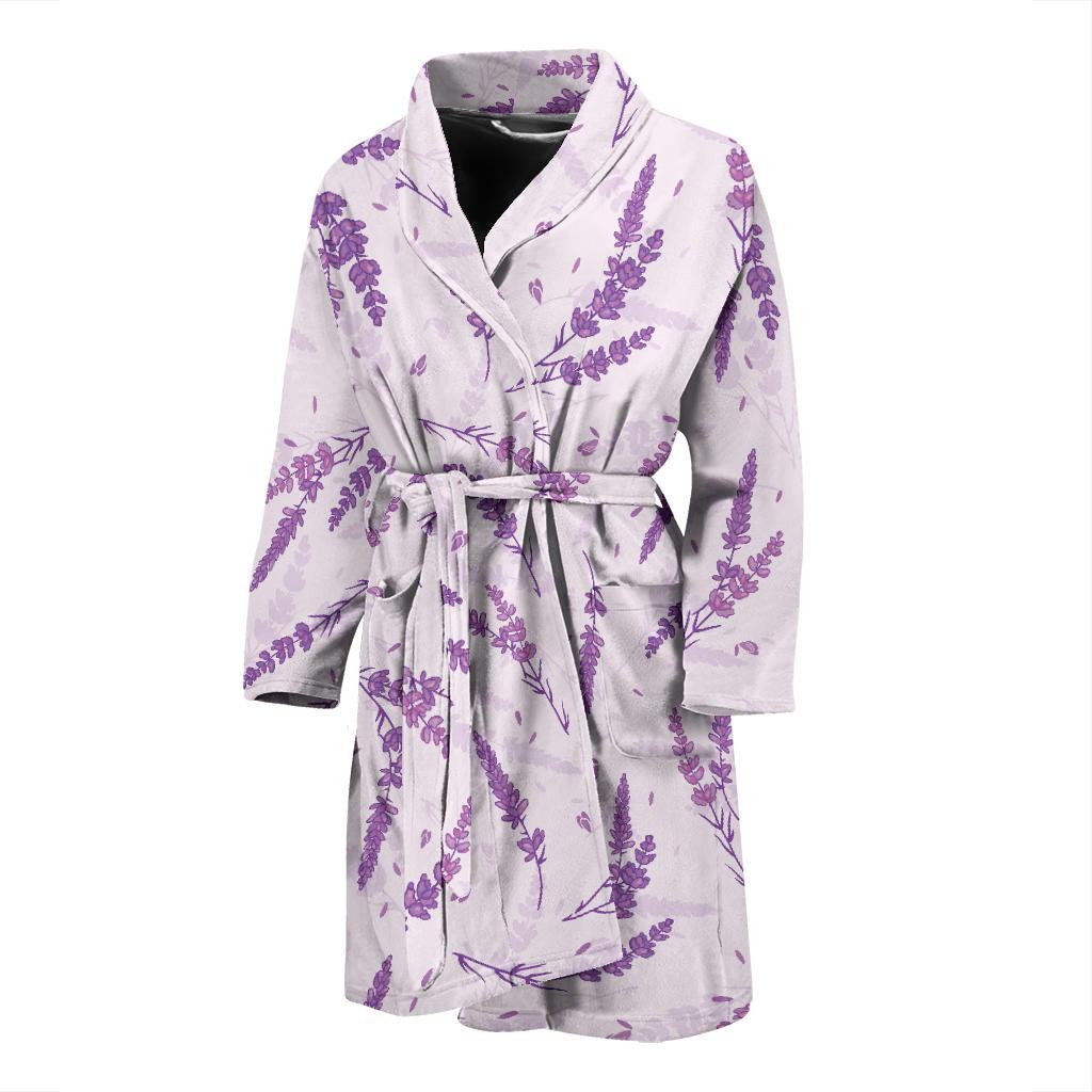 Floral Lavender Pattern Print Men Long Robe-grizzshop