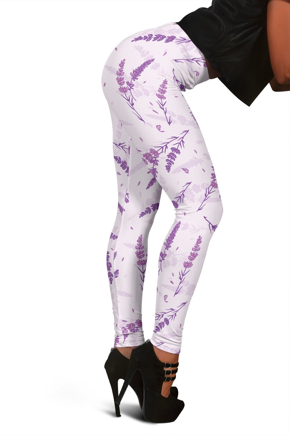 Floral Lavender Pattern Print Women Leggings-grizzshop