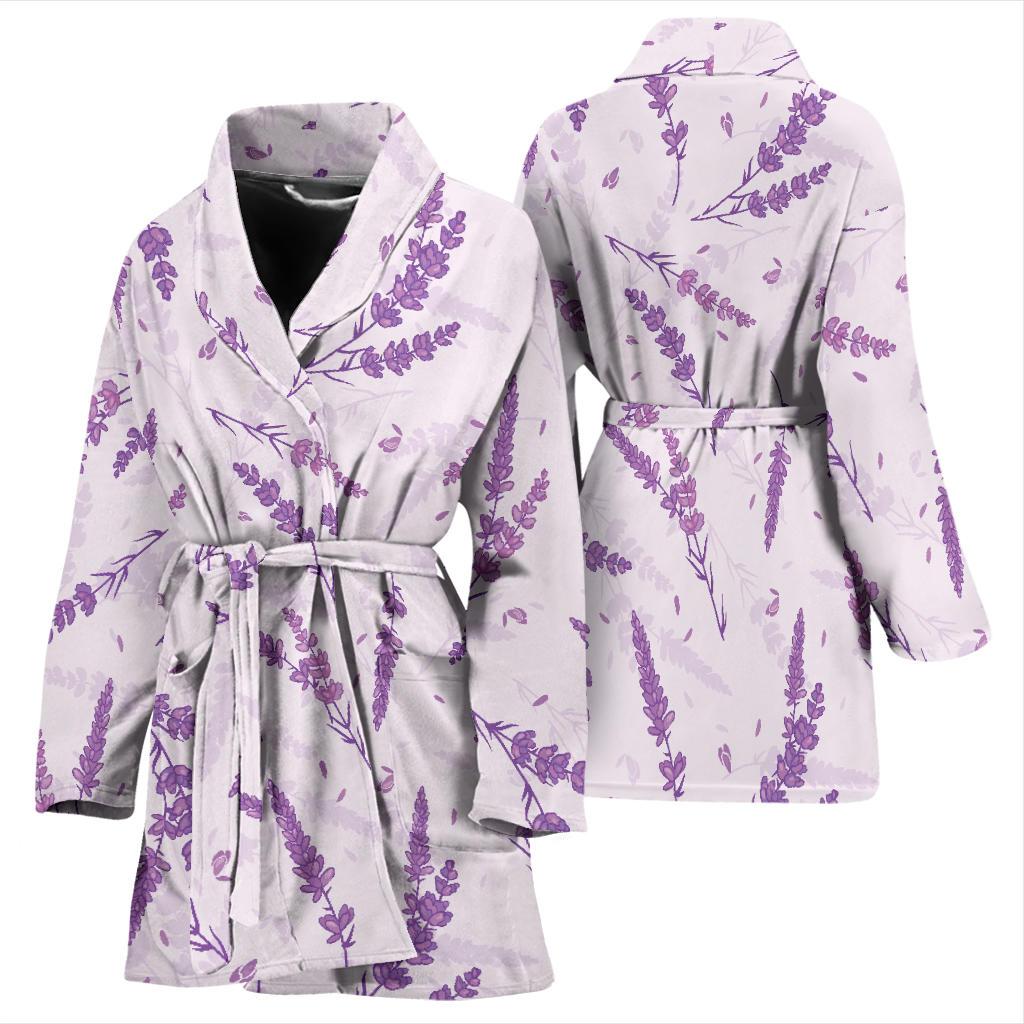 Floral Lavender Pattern Print Women Long Robe-grizzshop