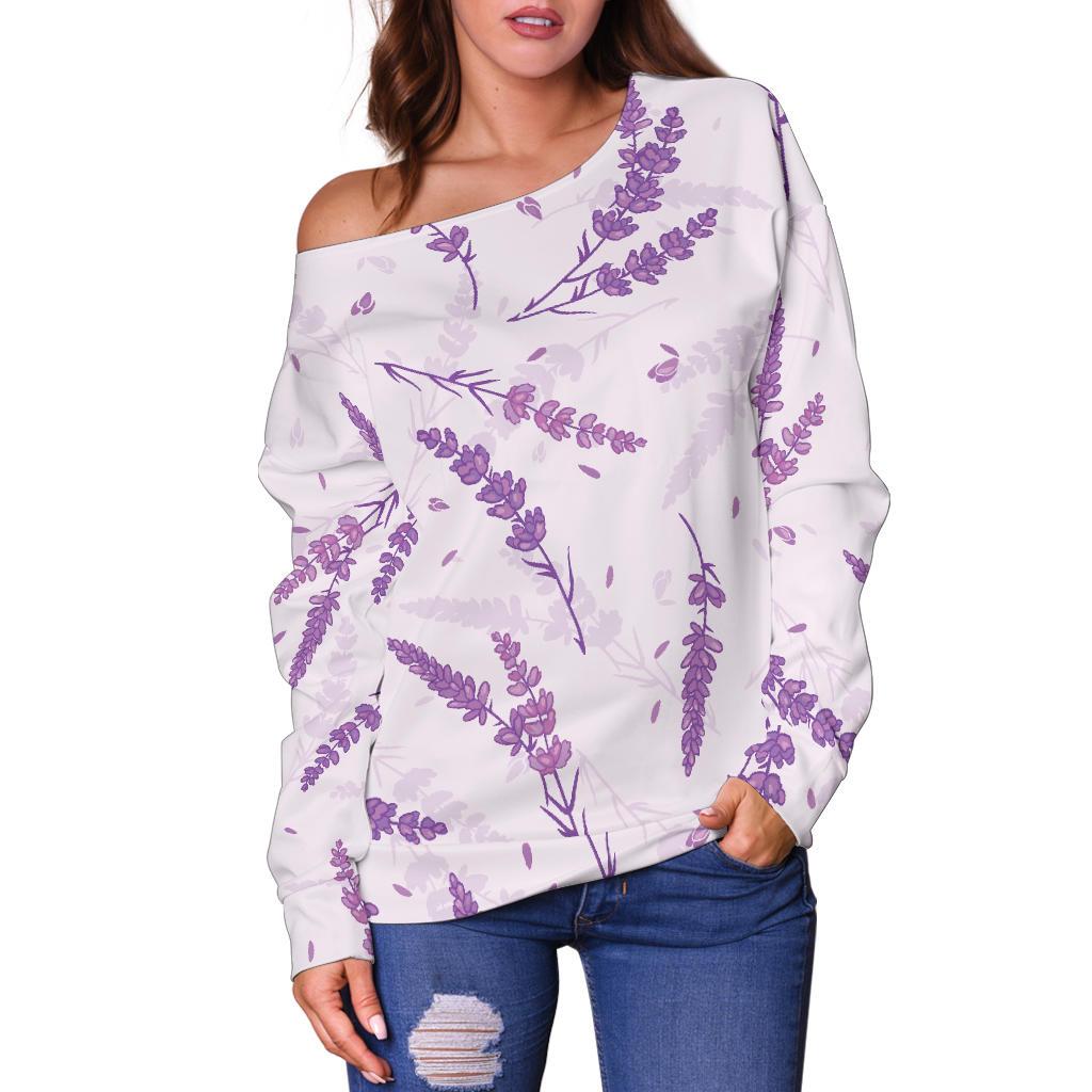 Floral Lavender Pattern Print Women Off Shoulder Sweatshirt-grizzshop