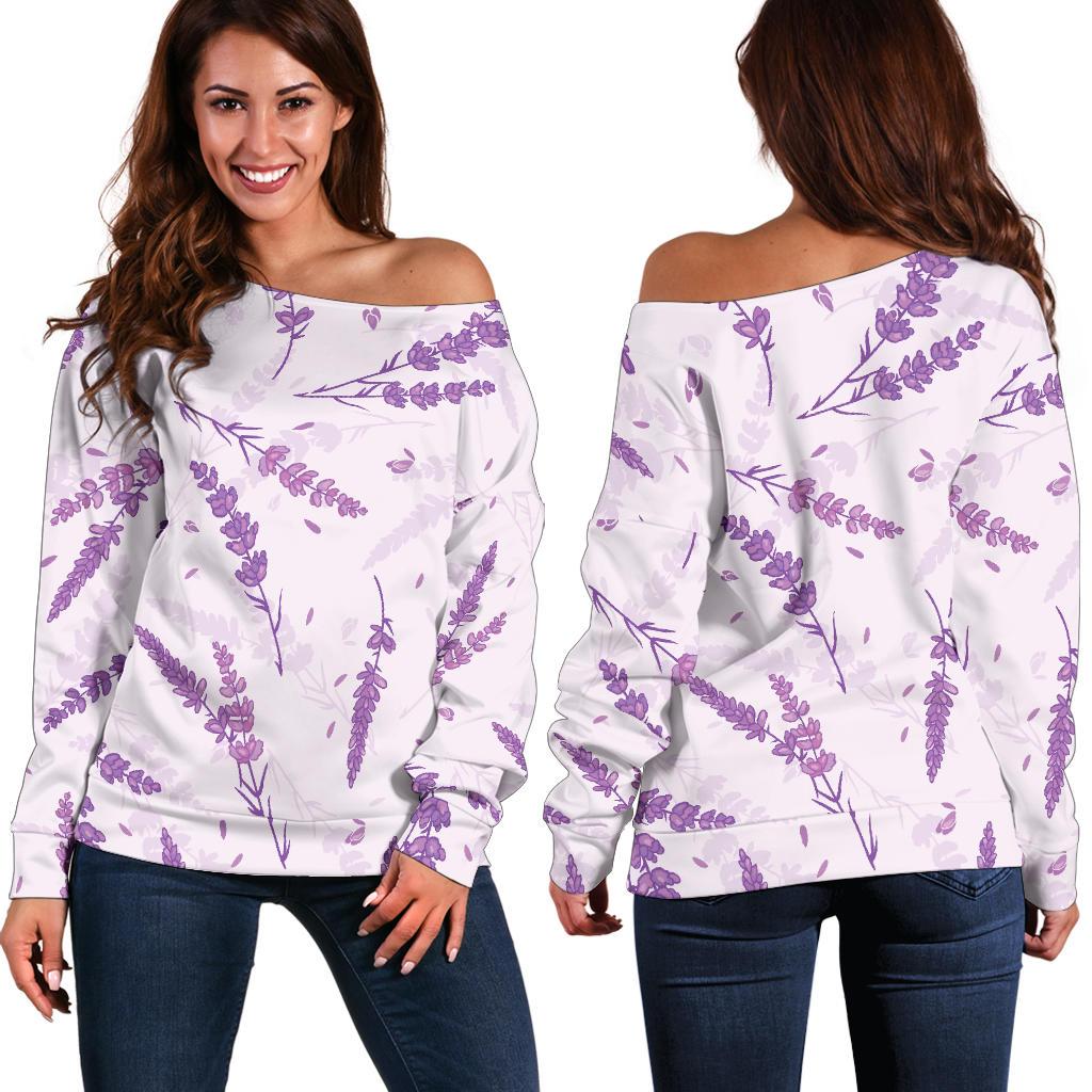 Floral Lavender Pattern Print Women Off Shoulder Sweatshirt-grizzshop