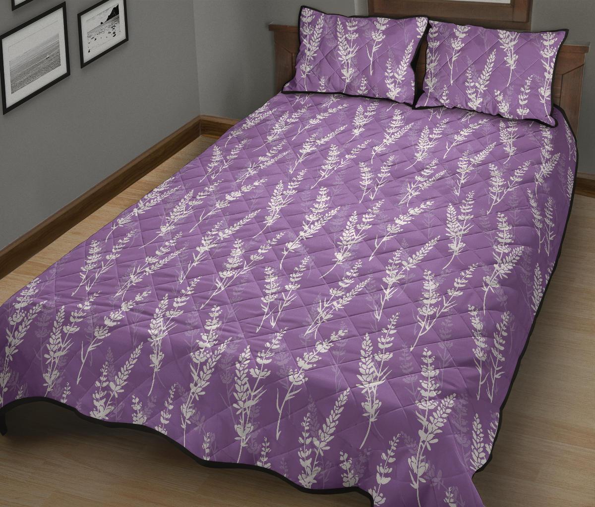 Floral Lavender Print Pattern Bed Set Quilt-grizzshop