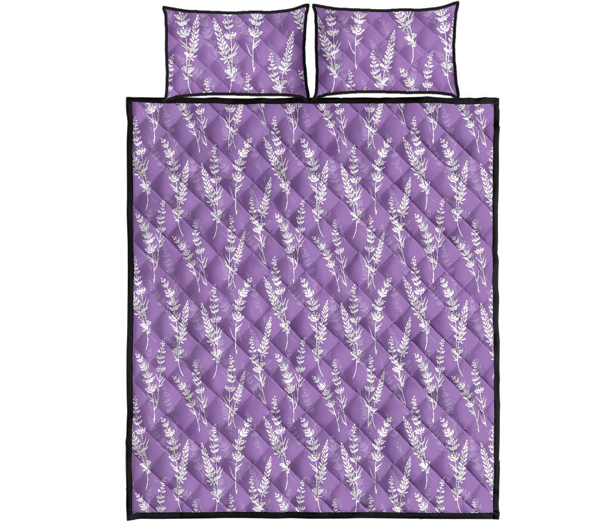 Floral Lavender Print Pattern Bed Set Quilt-grizzshop