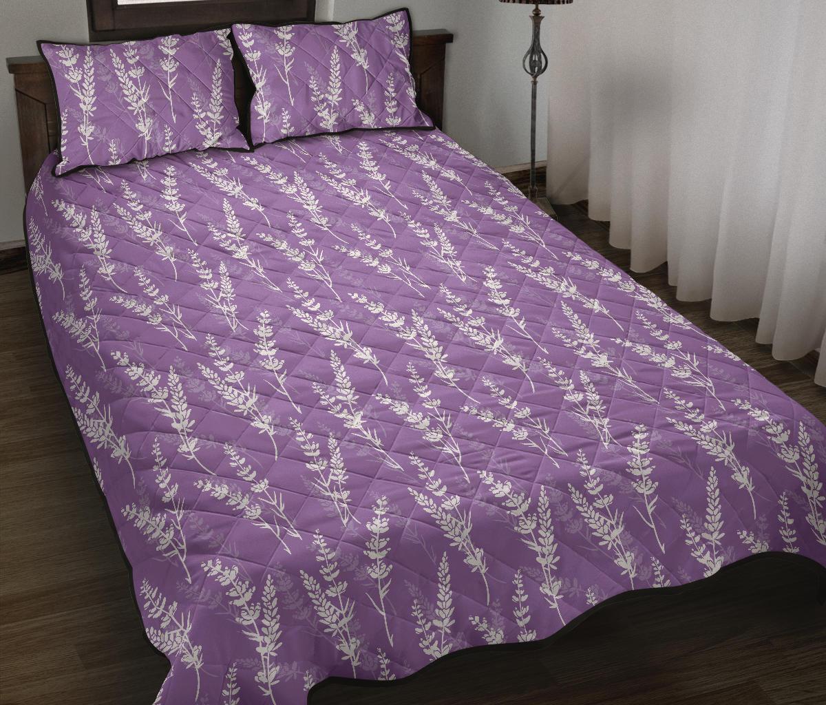 Floral Lavender Print Pattern Bed Set Quilt-grizzshop