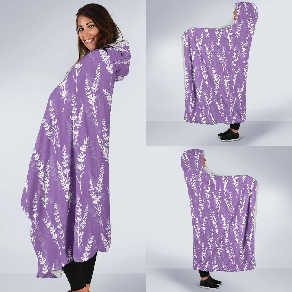 Floral Lavender Print Pattern Hooded Blanket-grizzshop