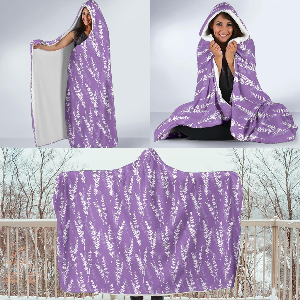 Floral Lavender Print Pattern Hooded Blanket-grizzshop