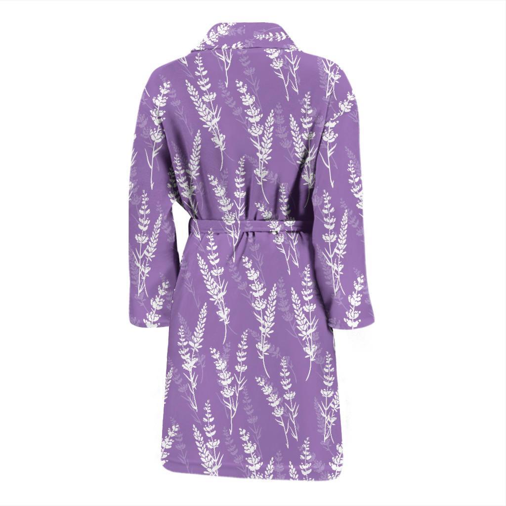 Floral Lavender Print Pattern Men Long Robe-grizzshop