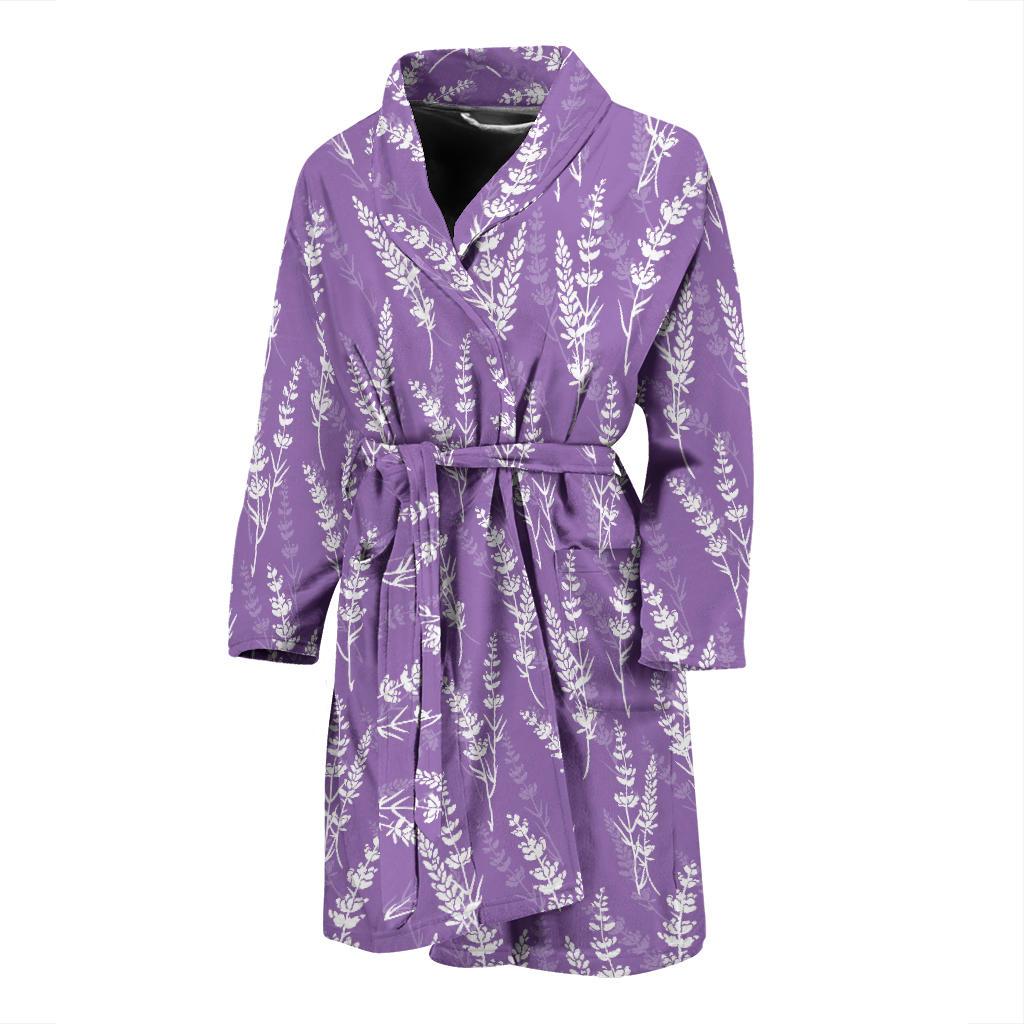 Floral Lavender Print Pattern Men Long Robe-grizzshop