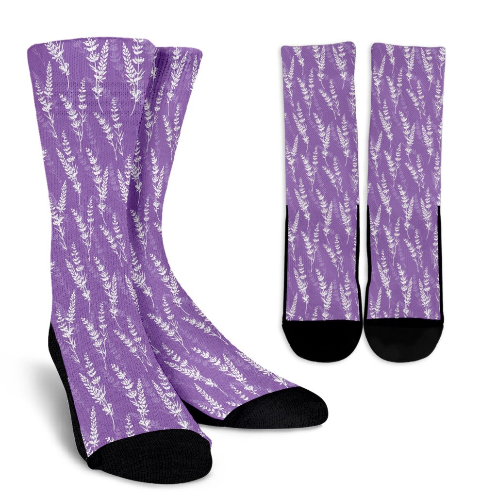 Floral Lavender Print Pattern Unisex Crew Socks-grizzshop