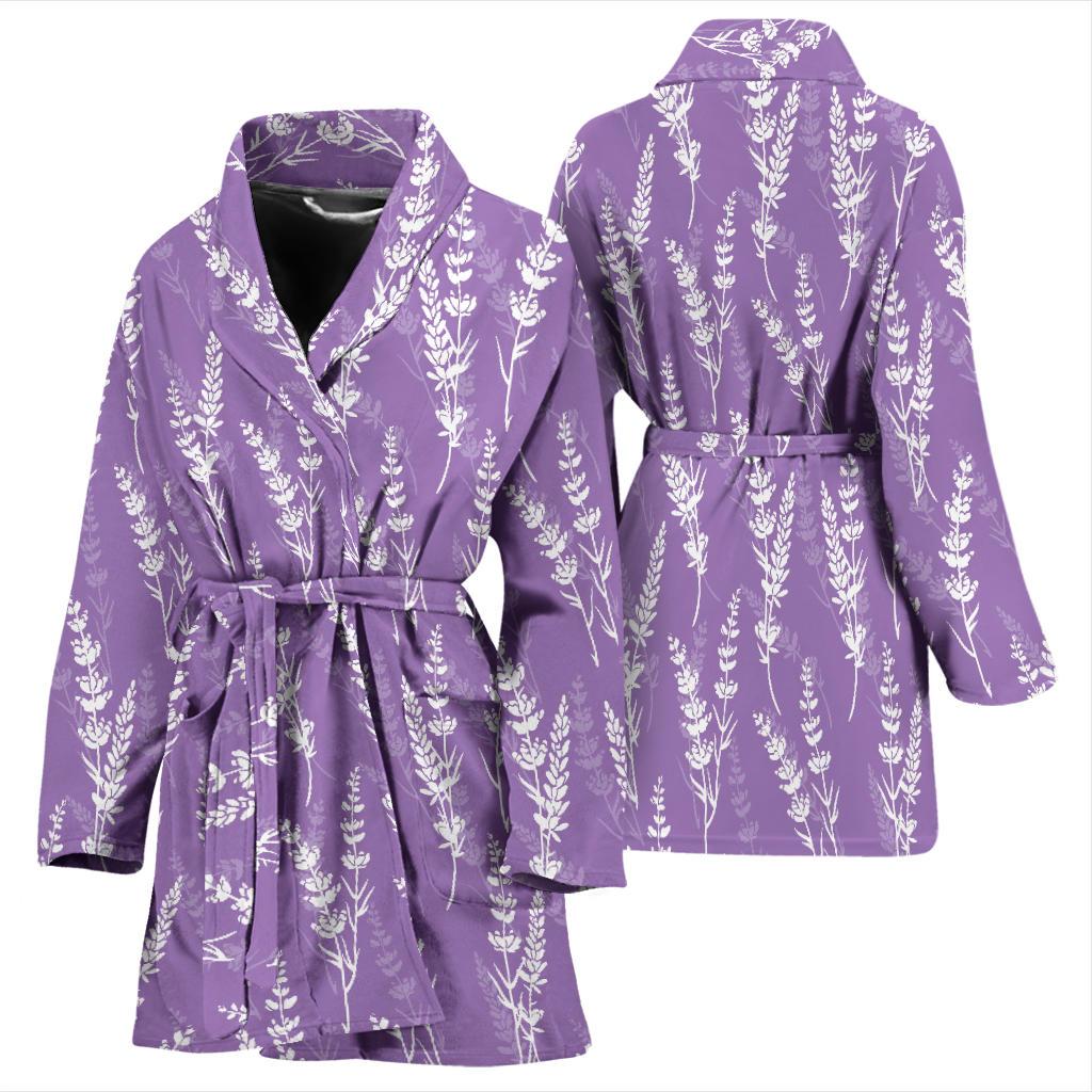 Floral Lavender Print Pattern Women Long Robe-grizzshop