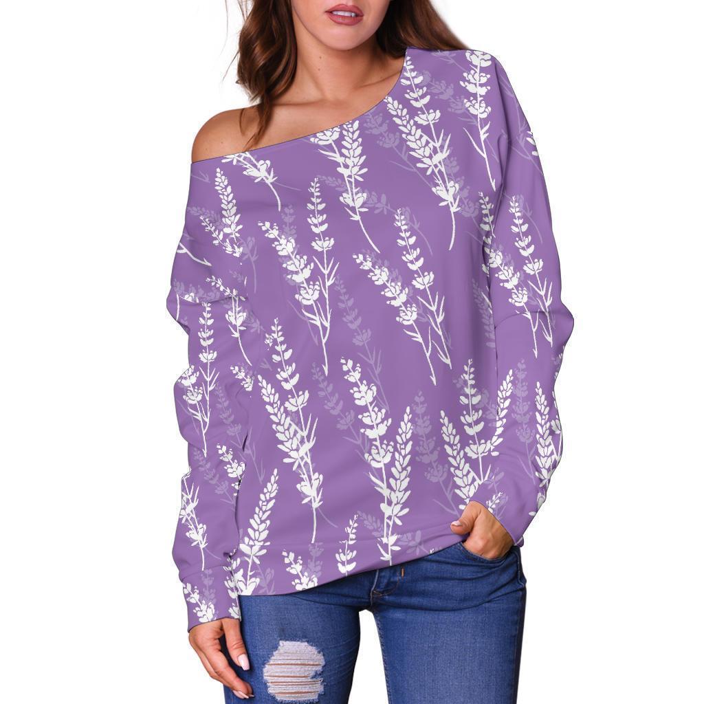 Floral Lavender Print Pattern Women Off Shoulder Sweatshirt-grizzshop