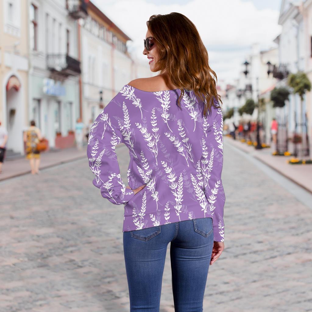 Floral Lavender Print Pattern Women Off Shoulder Sweatshirt-grizzshop