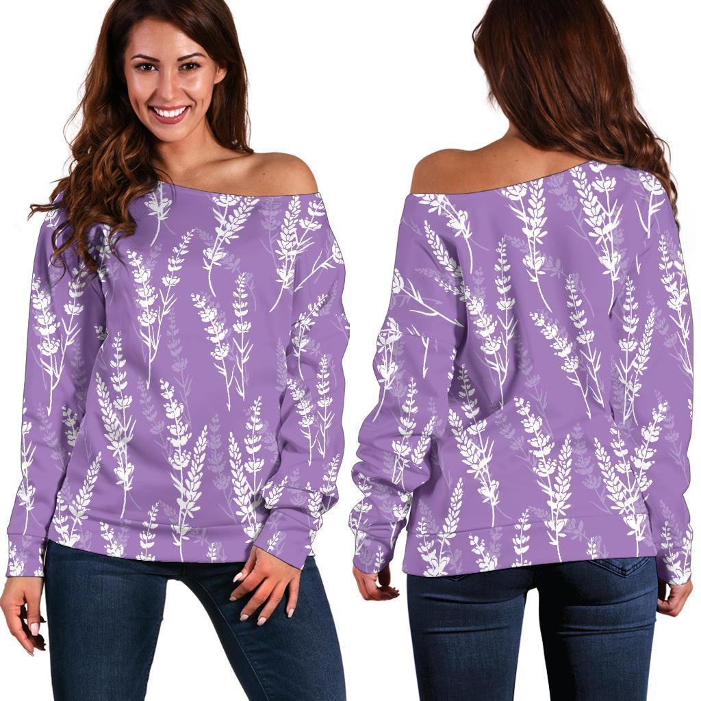 Floral Lavender Print Pattern Women Off Shoulder Sweatshirt-grizzshop