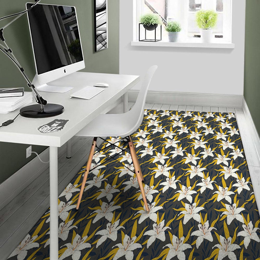 Floral Lily Print Pattern Floor Mat-grizzshop