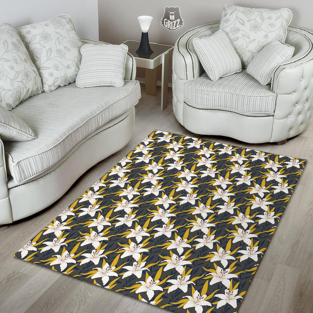Floral Lily Print Pattern Floor Mat-grizzshop