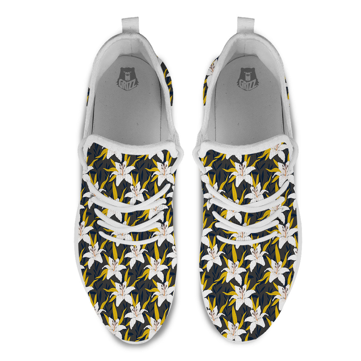 Floral Lily Print Pattern White Athletic Shoes-grizzshop