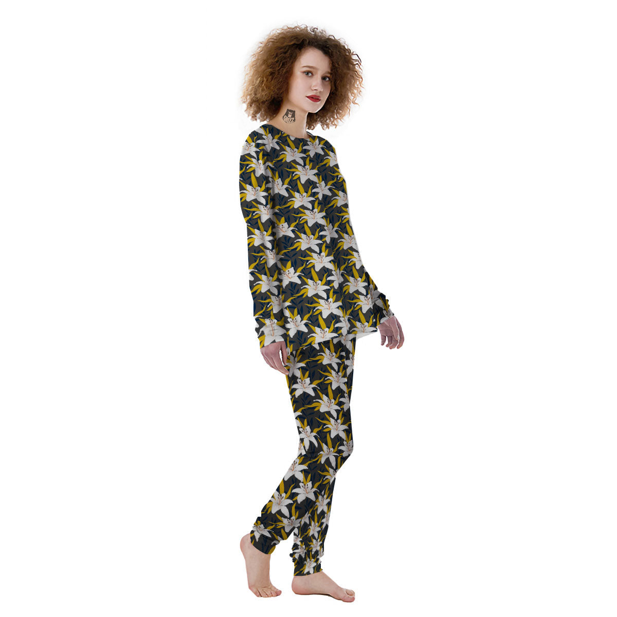 Floral Lily Print Pattern Women's Pajamas-grizzshop