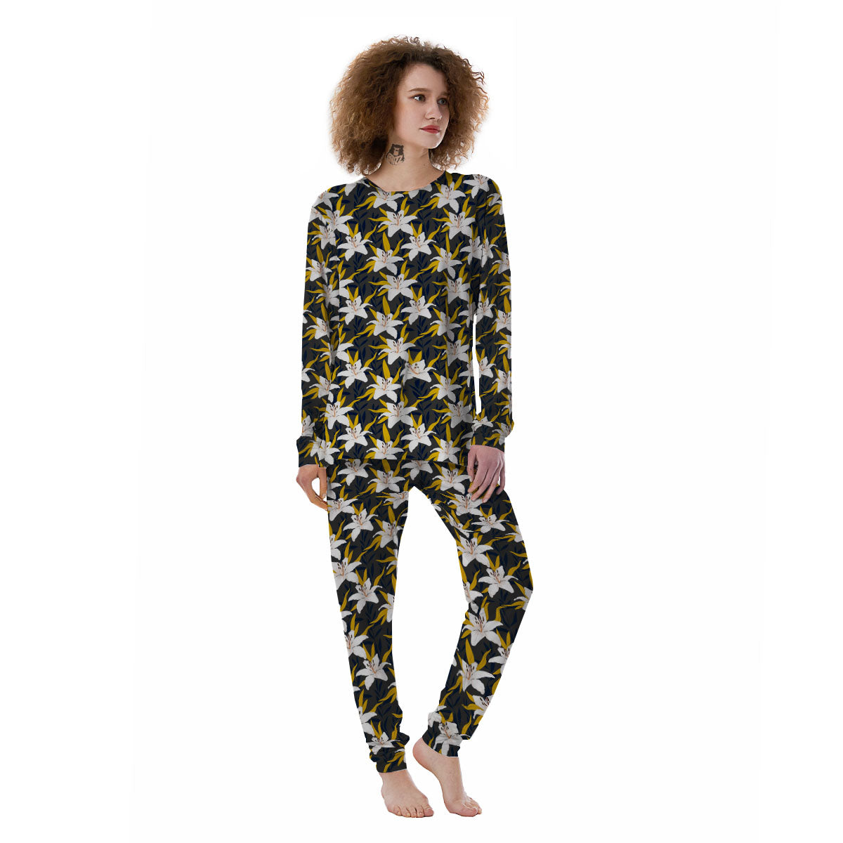 Floral Lily Print Pattern Women's Pajamas-grizzshop