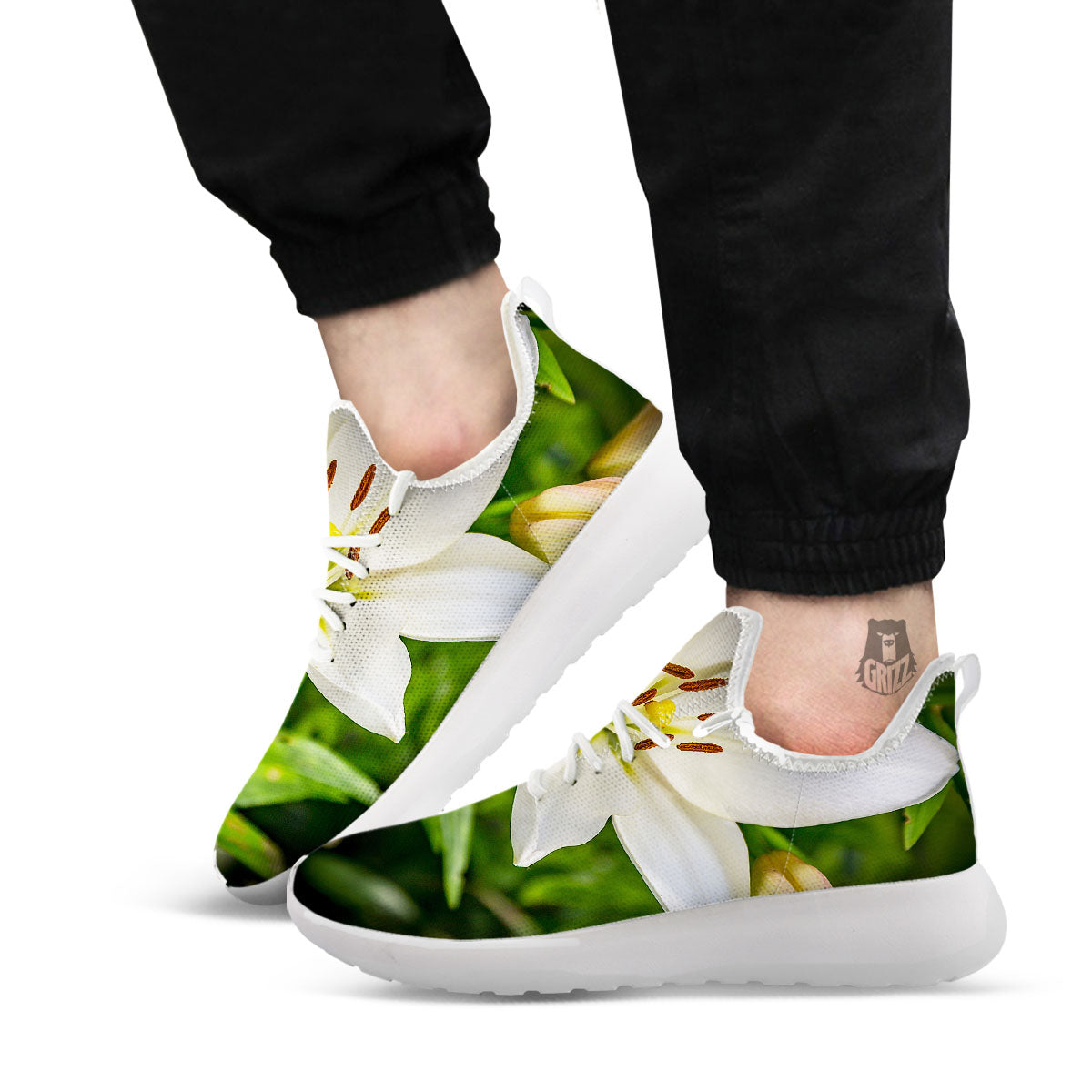 Floral Lily Print White Athletic Shoes-grizzshop