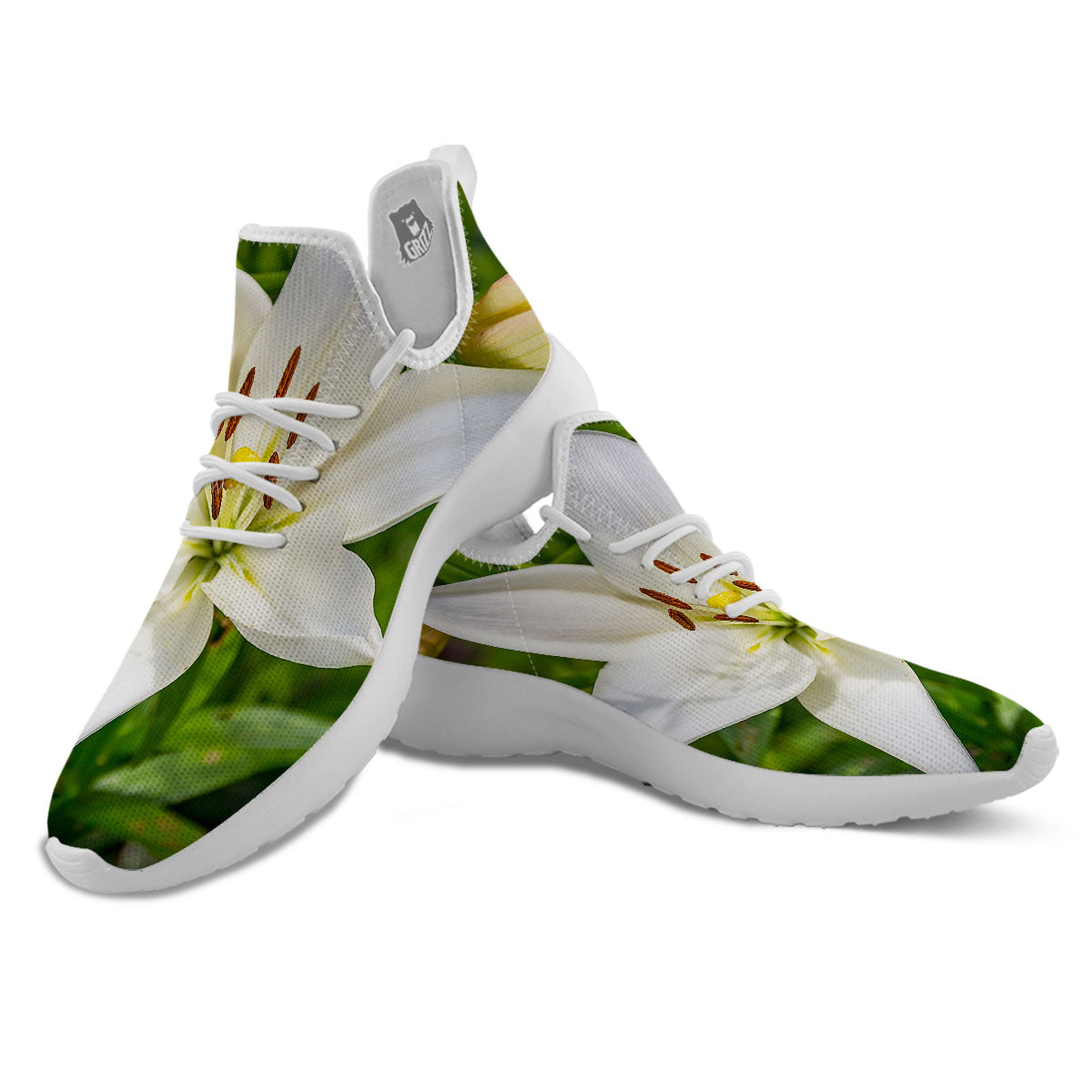 Floral Lily Print White Athletic Shoes-grizzshop