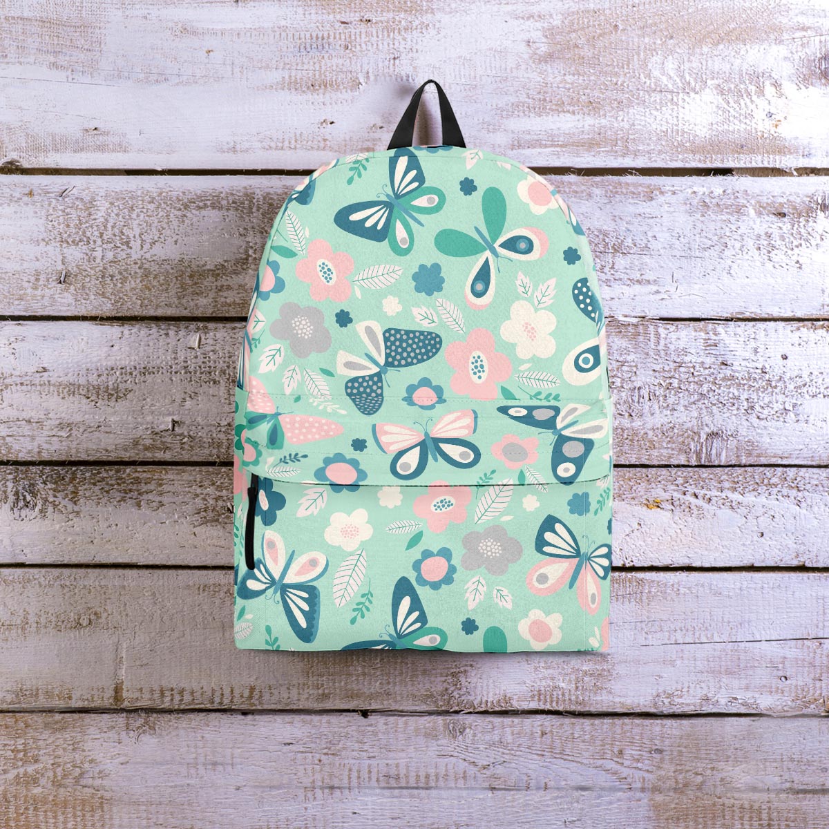 Floral Mint Butterfly Print Backpack-grizzshop